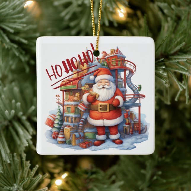 Santa at his Toy Factory Ceramic Ornament (Tree)
