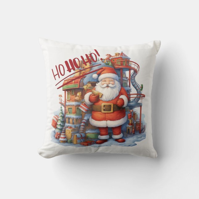 Santa at his Toy Factory Cushion (Front)