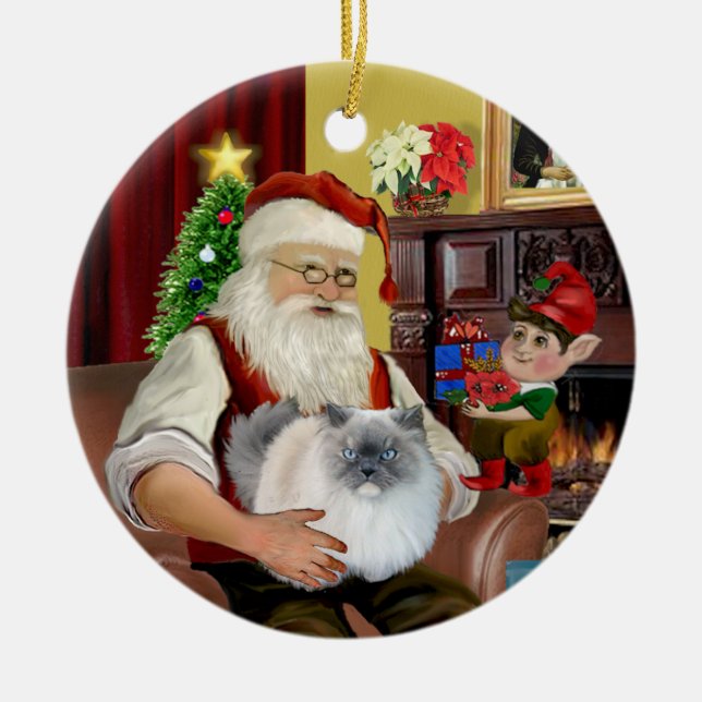 Santa at Home - Himalayan cat (#5 - blue cream) Ceramic Tree Decoration (Front)