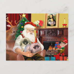 Santa At Home - Pekingese (R) - Santa Holiday Postcard