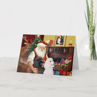 Santa At Home - Poodles (2 Standard) Holiday Card