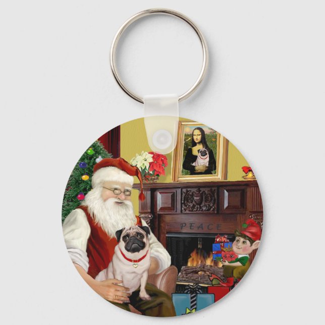 Santa At Home - Pug #5 Key Ring (Front)