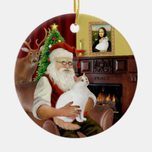 Santa at Home - Turkish Van Cat Ceramic Tree Decoration