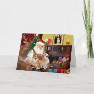 Santa At Home - Welsh Corgis (two) Holiday Card