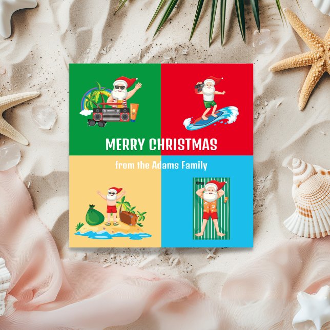 Santa at the Beach Flat Holiday Card (Santa at the Beach Christmas Card)