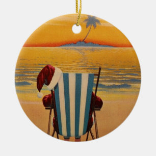 Santa at the Florida Beach Ceramic Ornament