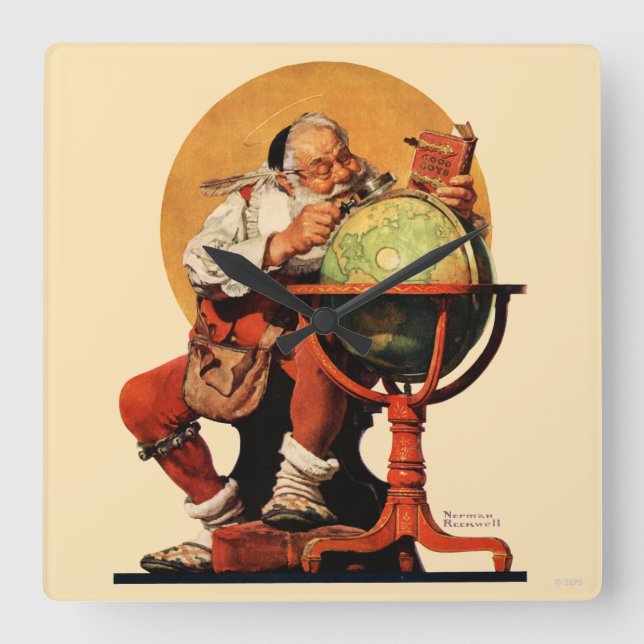 Santa at the Globe Square Wall Clock (Front)