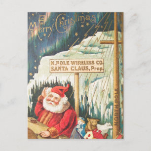 Santa at the North Pole Wireless Company Holiday Postcard