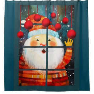 SANTA AT THE WINDOW HO HO HO SHOWER CURTAIN