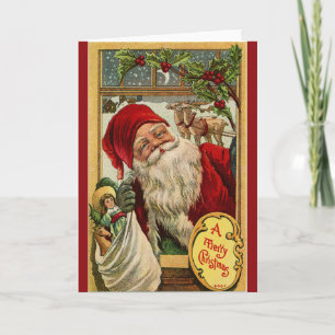 Santa at the Window with Toys Greeting Card