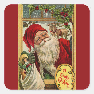 Santa at the Window with Toys Square Sticker