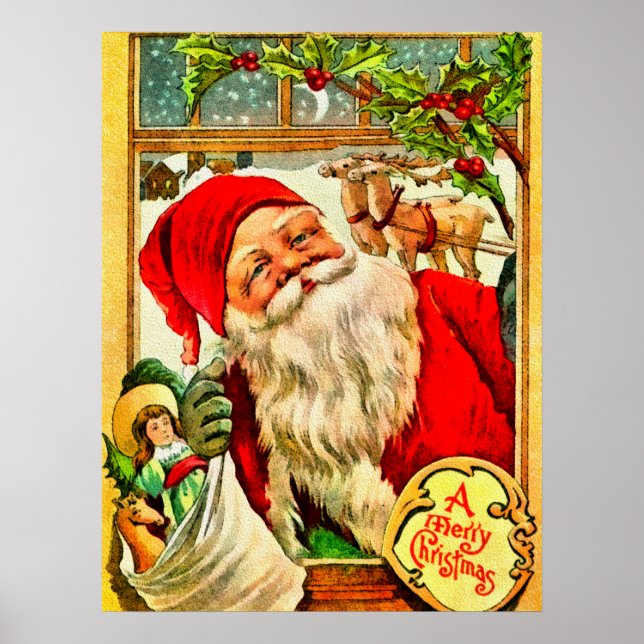 Santa At Window with Bag of Toys Poster (Front)
