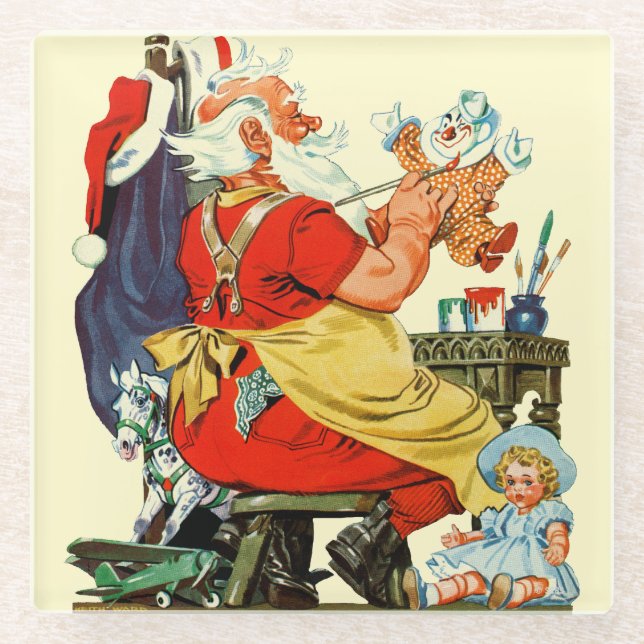 Santa at Work Glass Coaster (Front)