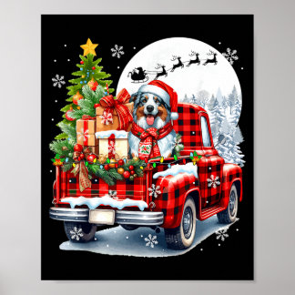 Santa Australian Shepherd On Pickup Truck Poster