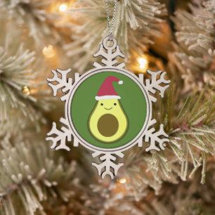 Santa Avocado  Ceramic Ornament