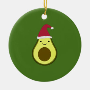 Santa Avocado  Ceramic Ornament