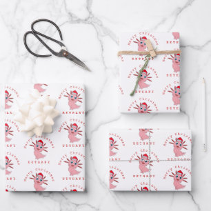 Santa Axolotl Cute Pattern Name Merry Christmas  Wrapping Paper Sheet