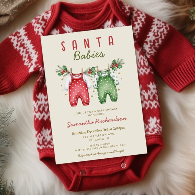 Santa Babies Christmas Twins baby shower Invitation (Creator Uploaded)