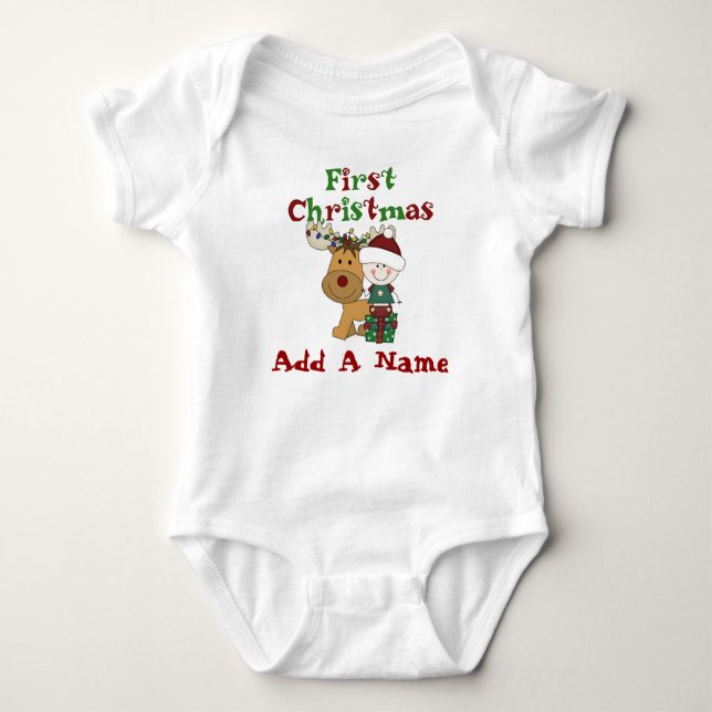 Santa Baby and Reindeer First Christmas Bodysuit (Front)