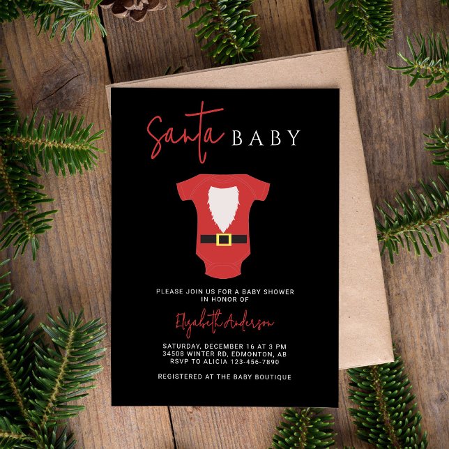 Santa Baby Baby Shower Christmas Modern Black Red Invitation (Creator Uploaded)