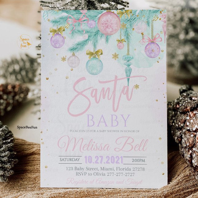 Santa Baby Baby Shower Invitation, Winter Santa  Invitation (Santa Baby Baby shower, holiday baby shower, Christmas baby shower, winter baby shower, festive baby)