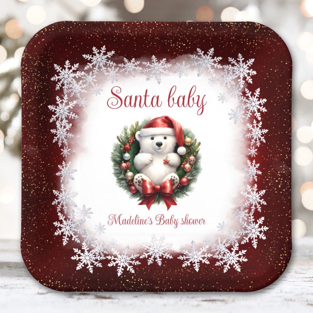 Santa Baby Bear Christmas Baby Shower Paper Plates (Santa Baby Bear Christmas Baby Shower Paper Plates)