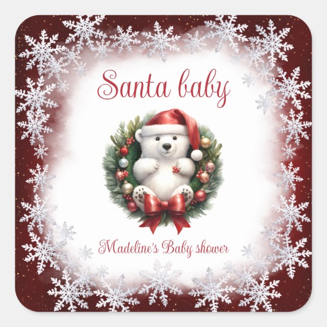 Santa Baby Bear Christmas Baby Shower Sticker (Front)