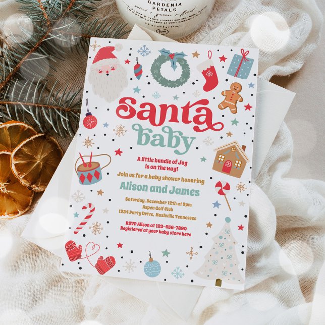 Santa Baby Blue Boy Christmas Baby Shower  Invitation (Creator Uploaded)
