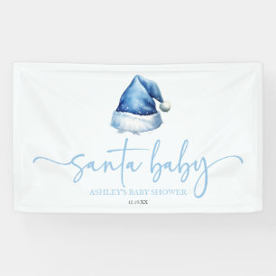 Santa Baby Blue Hat Christmas Holiday Baby Shower Banner
