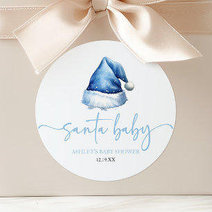 Santa Baby Blue Hat Christmas Holiday Baby Shower Classic Round Sticker