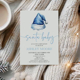Santa Baby Blue Hat Christmas Holiday Baby Shower Invitation
