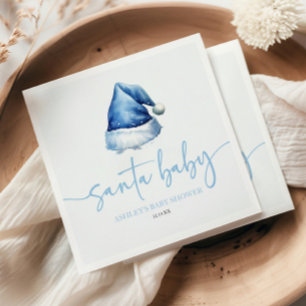 Santa Baby Blue Hat Christmas Holiday Baby Shower Napkin