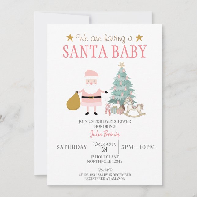 Santa Baby, Christmas Baby Girl Shower Invitation (Front)