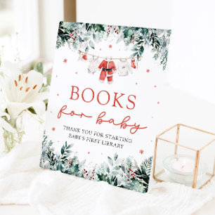 Santa Baby Christmas Baby Shower Books for Baby Pedestal Sign