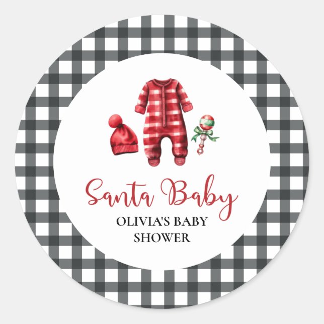 Santa Baby Christmas Baby Shower Classic Round Sticker (Front)