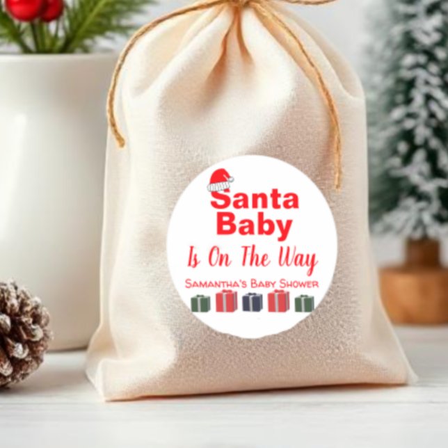 Santa Baby Christmas Baby Shower Classic Round Sticker (Creator Uploaded)