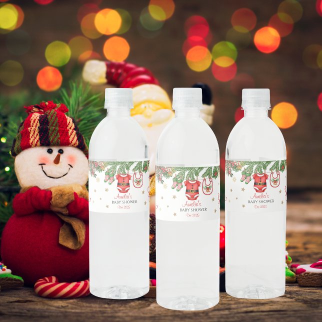 Santa Baby Christmas Baby Shower Decoration Water Bottle Label (Creator Uploaded)