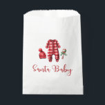 Santa Baby Christmas Baby Shower Favour Bag<br><div class="desc">Santa Baby Christmas themed baby shower with baby clothes and black buffalo plaid.</div>