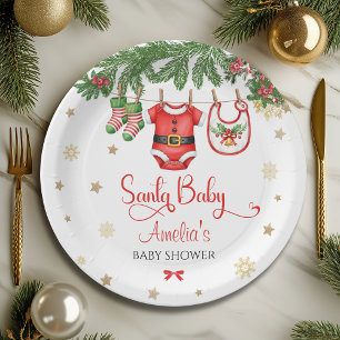 Santa Baby Christmas Baby Shower Festive Holiday Paper Plate