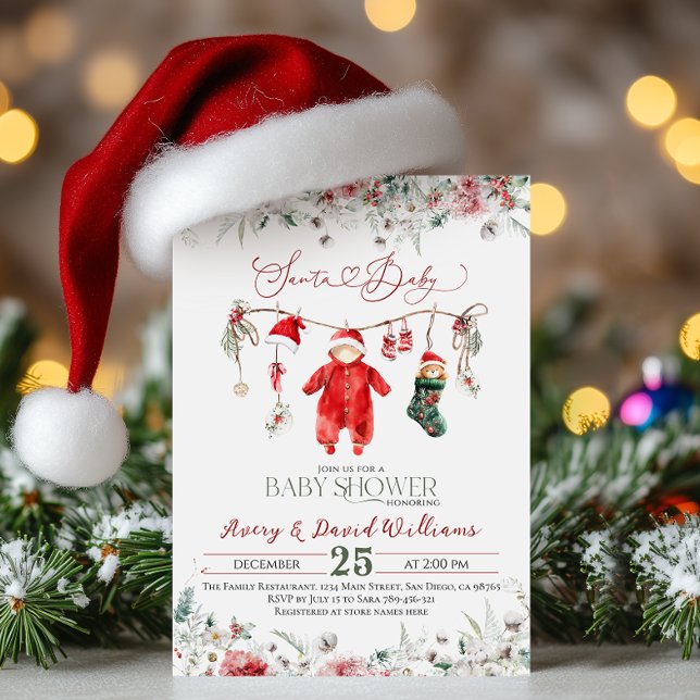 Santa Baby Christmas Baby Shower Gender Neutral Invitation (Creator Uploaded)