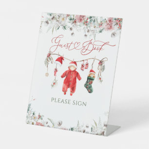 Santa Baby Christmas Baby Shower Guest Book Pedestal Sign