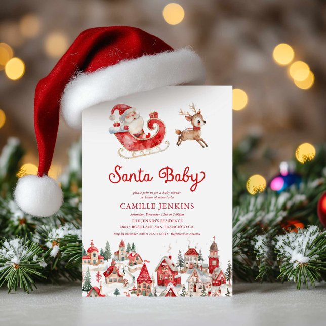 Santa Baby Christmas Baby Shower Invitation (Santa Baby Christmas Baby Shower Invitation)