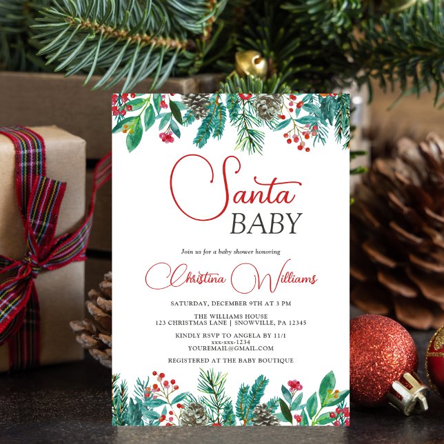 🎄✨ Santa Baby Christmas Baby Shower Invitation ✨ (Creator Uploaded)