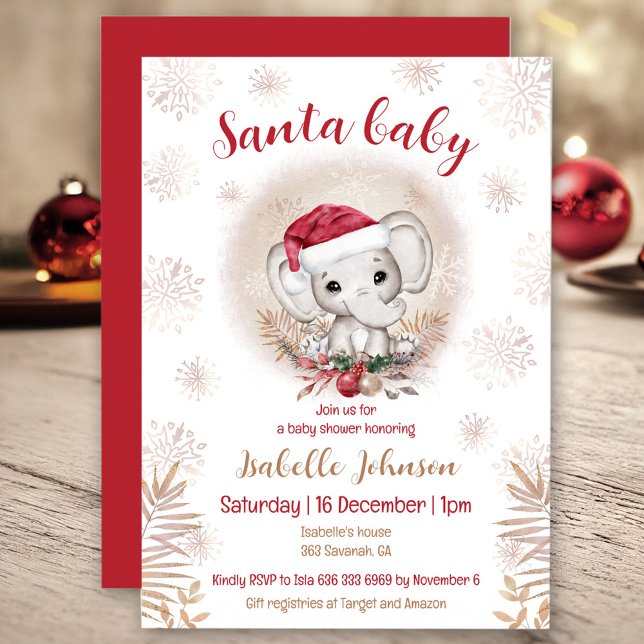 Santa Baby Christmas Baby Shower Invitation (Santa Baby Elephant Boy Baby Shower Invitation)