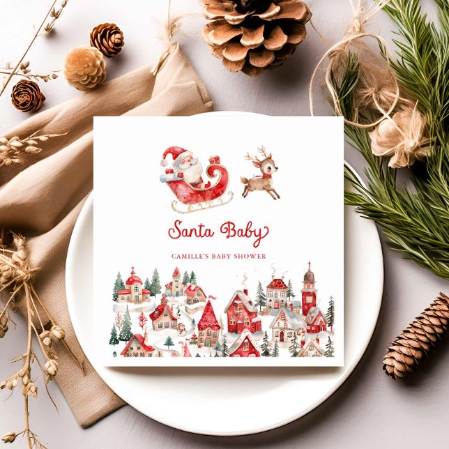 Santa Baby Christmas Baby Shower Napkin (Santa Baby Winter Wonderland Baby Shower Napkins)