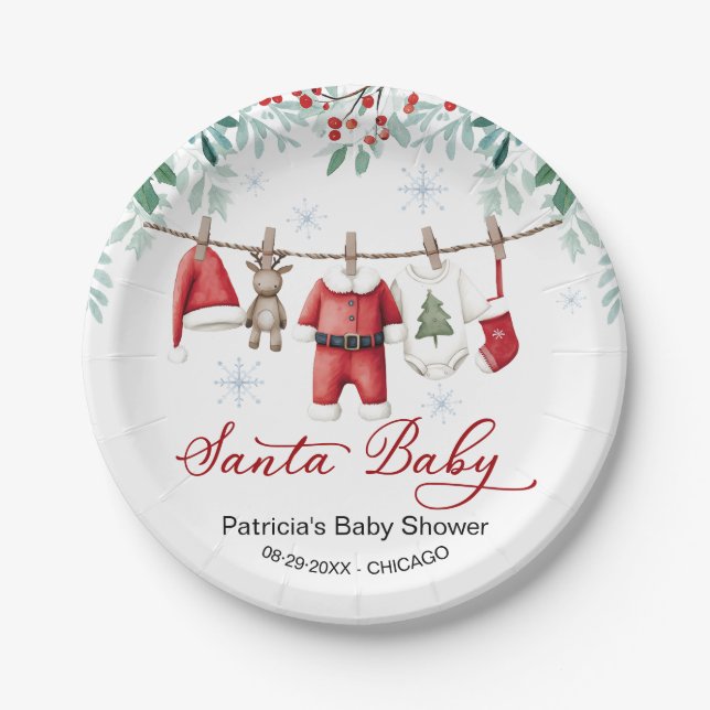 Santa Baby Christmas Baby Shower Paper Plate (Front)