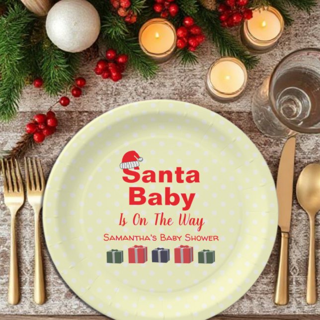 Santa Baby Christmas Baby Shower Paper Plate (Creator Uploaded)