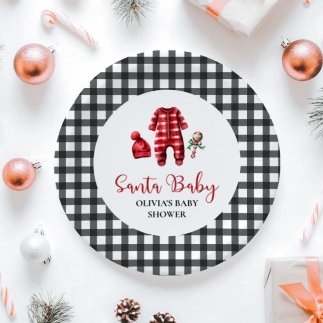 Santa Baby Christmas Baby Shower Paper Plate (Creator Uploaded)