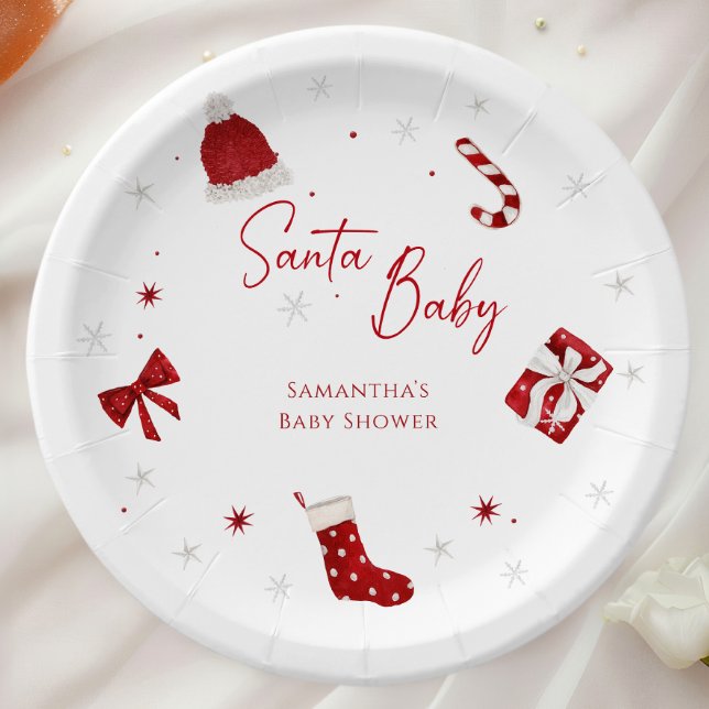 Santa Baby Christmas Baby Shower Paper Plate (Creator Uploaded)