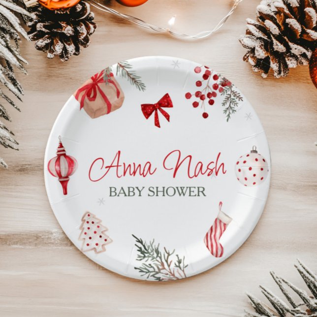 Santa Baby Christmas Baby Shower Paper Plate (Creator Uploaded)